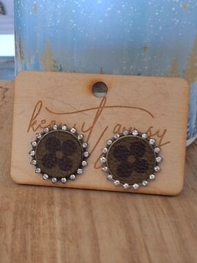 Trendy Keep it Gypsy Upcycled Leather Rhinestone Studded Earrings - NWT